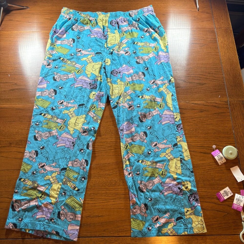 Sesame Street Pajama Pants Men‎ Large Blue Characters Cotton Lounge Sleepwear